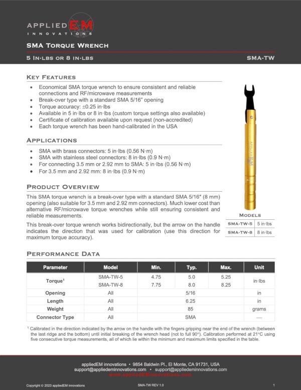 SMA Torque Wrench (8 in·lbs (0.9 N·m)) - Image 3